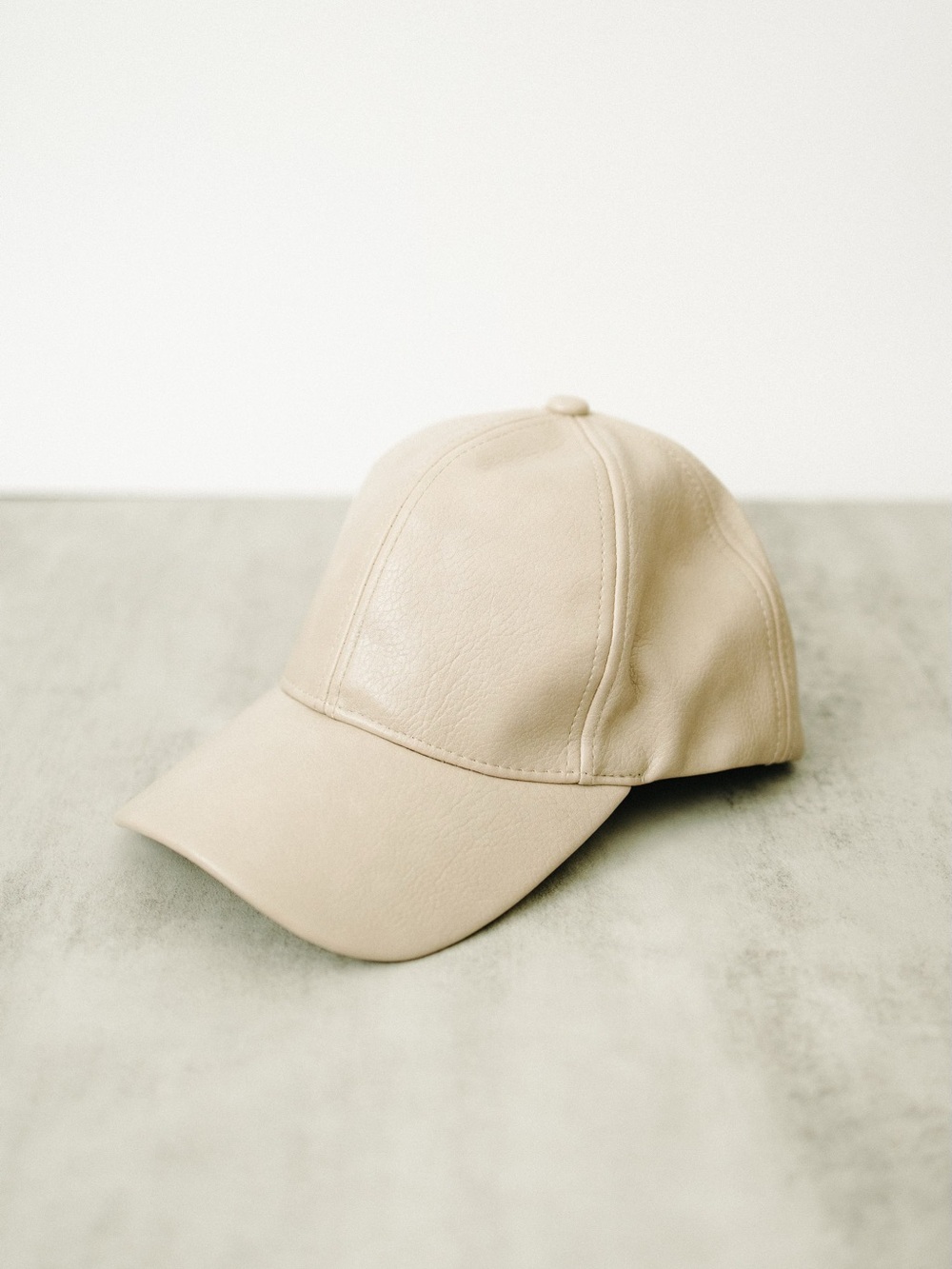 Revolve Faux Leather Baseball Cap - Beige